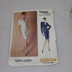 Vogue Sewing Pattern #2090-Ralph Lauren-Sz 6-8-10-Skirt Set-1988-Cut-Complete